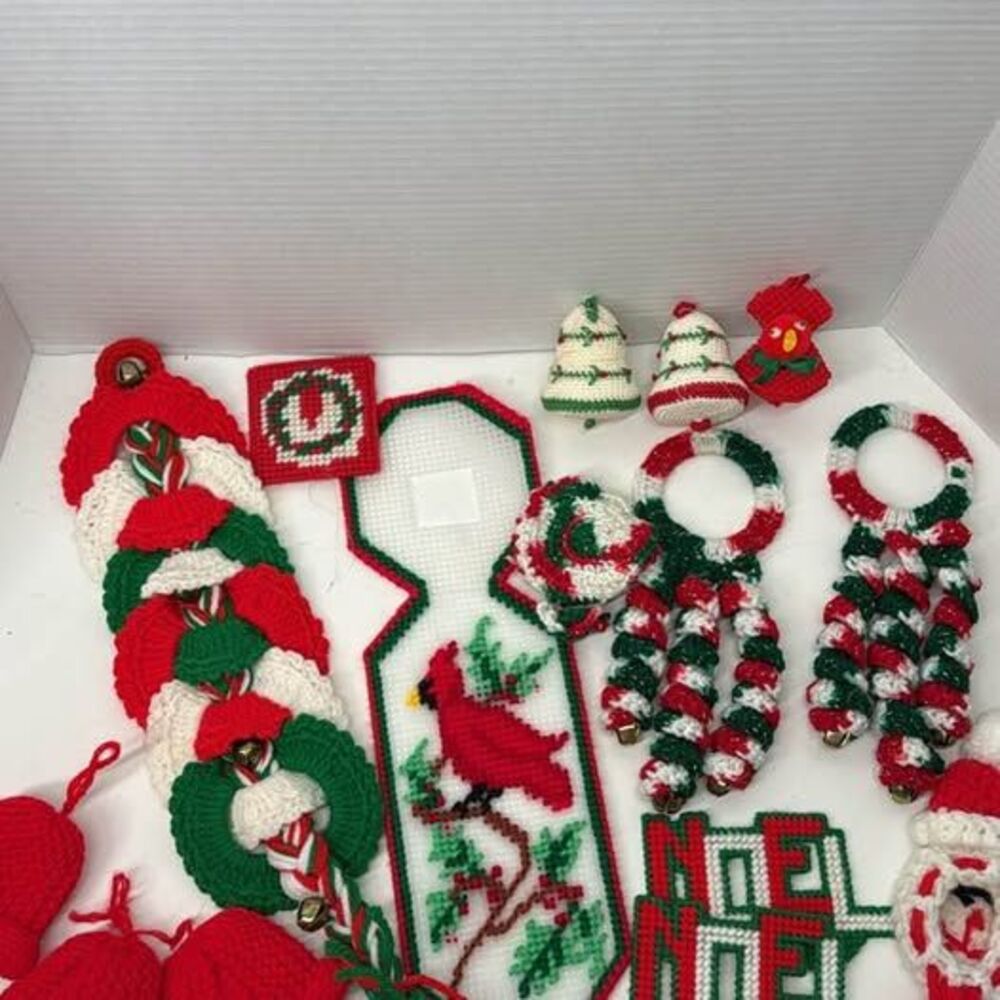 Vintage Handmade Plastic Canvas and Crochet Christmas Ornament Lot